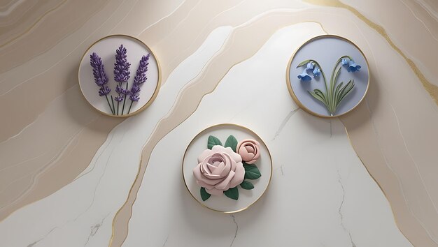 Tri výšivkové diely vystavené vedľa seba